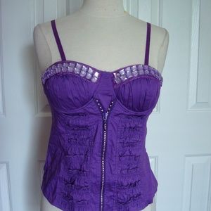 Corset Tank Purple Sparkly Front Zipper